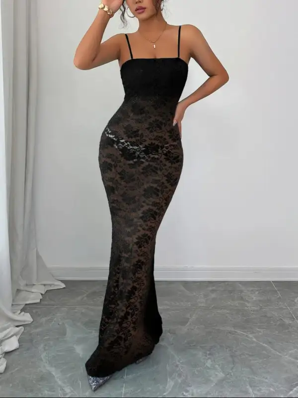 Lace Square Neck Maxi Dress