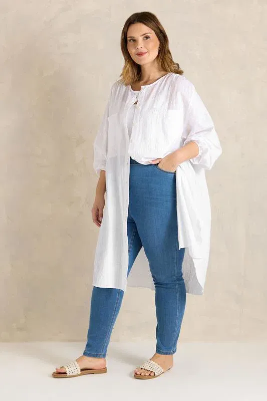 White Linen Longline Tunic Shirt