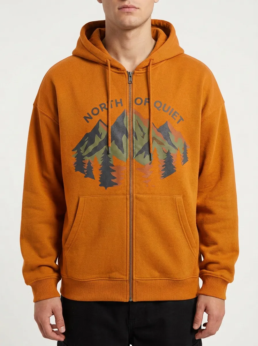 Men's Nature Lover North of Quiet Mountain Forest Printed Zip-up Hoodie