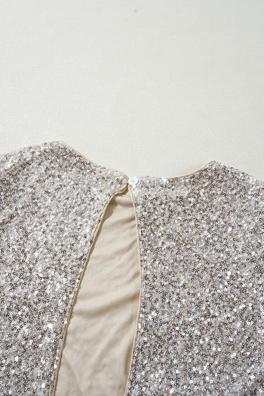 Silvery Sequin Puff Sleeve Cutout Blouse