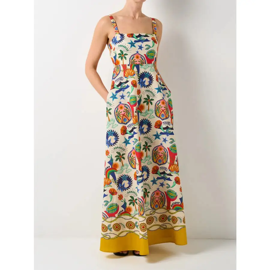 Relaxed Printed Square Neck Maxi Dress