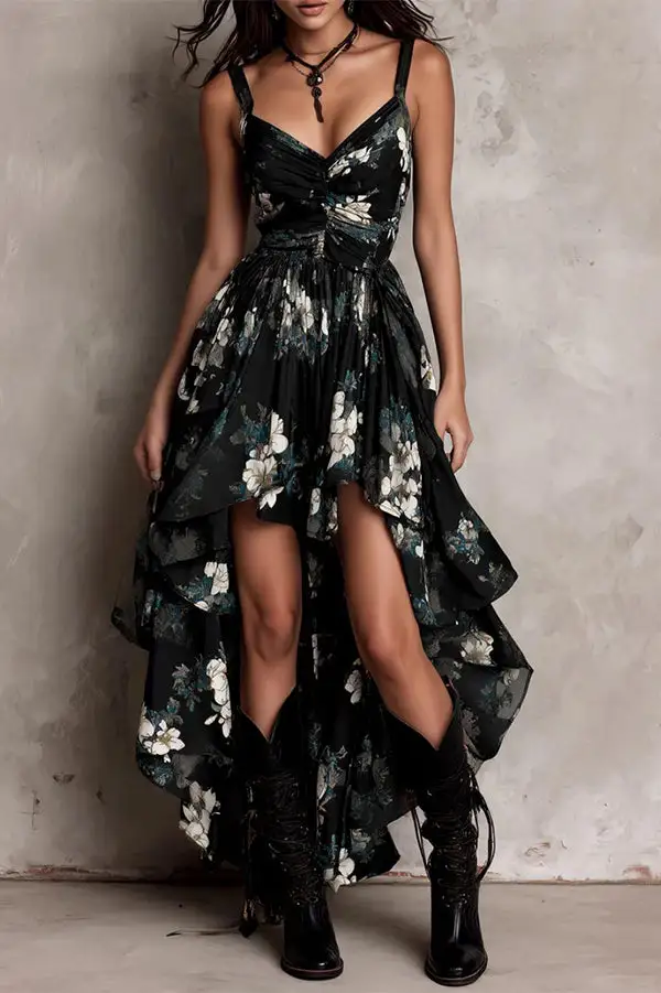 Draped Ruffled Ruffle Sleeve And Skirt Set