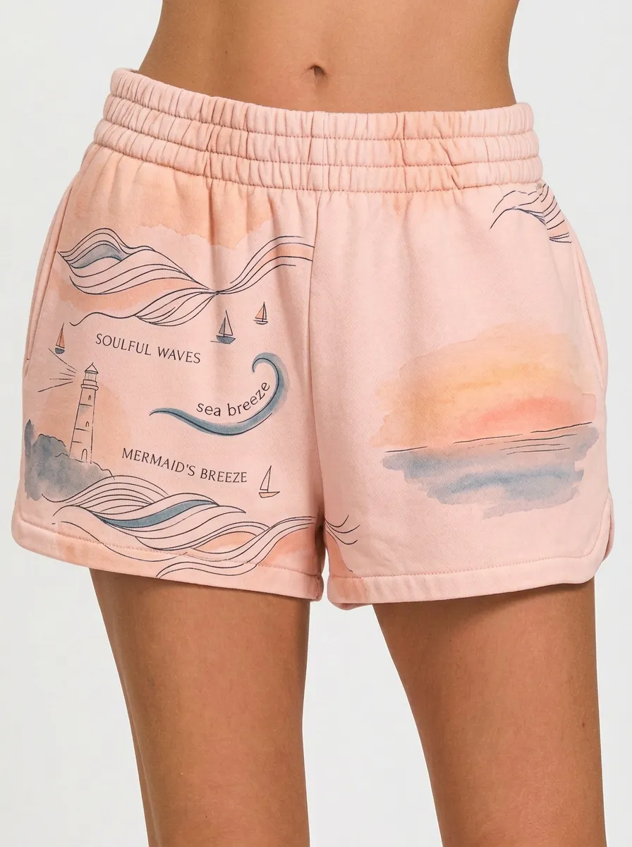 Women's Ocean Lighthouse Watercolor Graphic Shorts