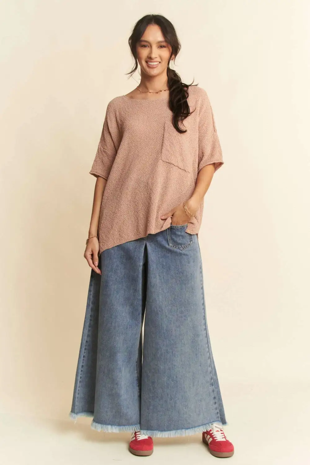 Tailored Wide Leg Pocketed Denim Jeans