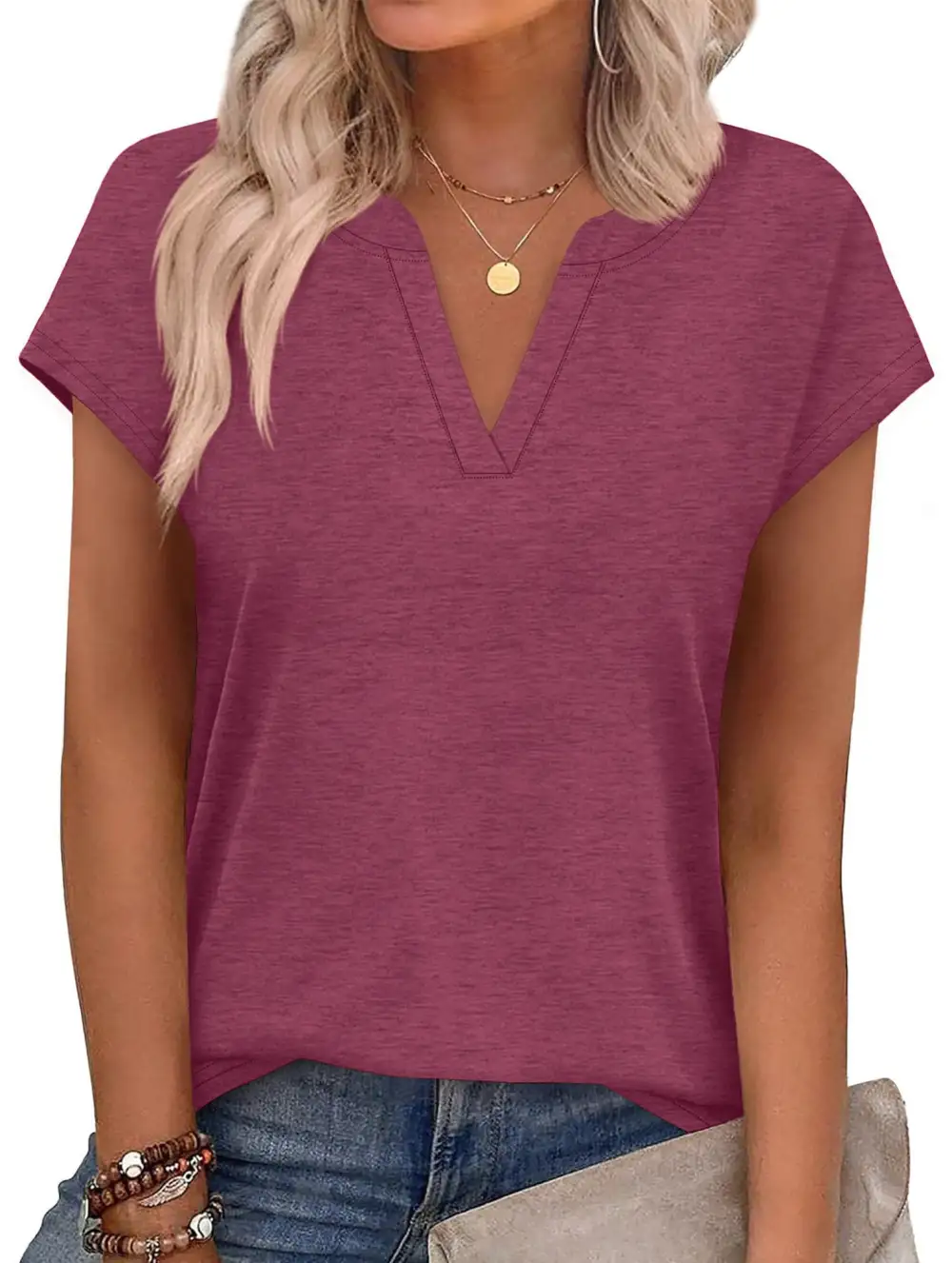 Textured V-Neck Short Sleeve Top