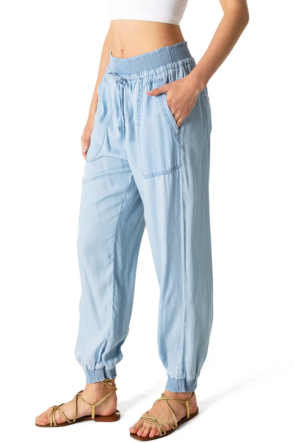 Solid Color Elastic Waist Joggers