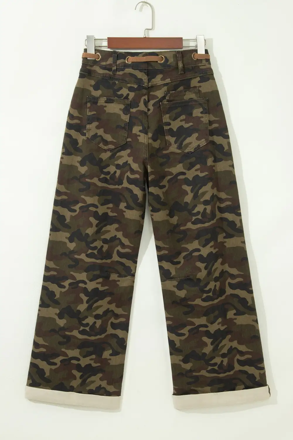 Women's Camouflage Print Retro Grommet Tie Waist Loose Jeans