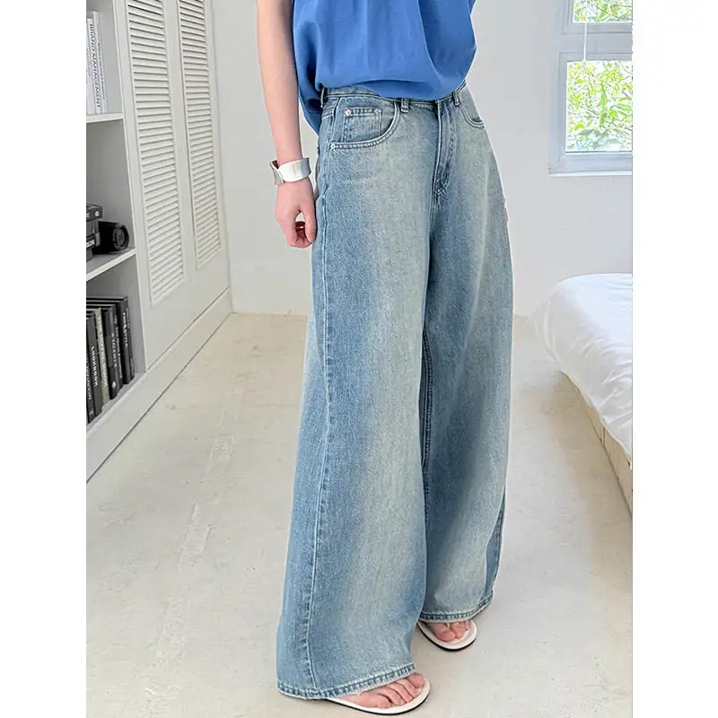 Polished Loose Straight Leg Washed Wide Jeans