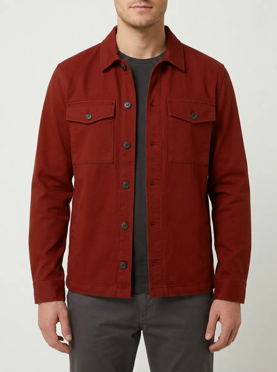Men's Casual Olive Green Button-Up Utility Jacket