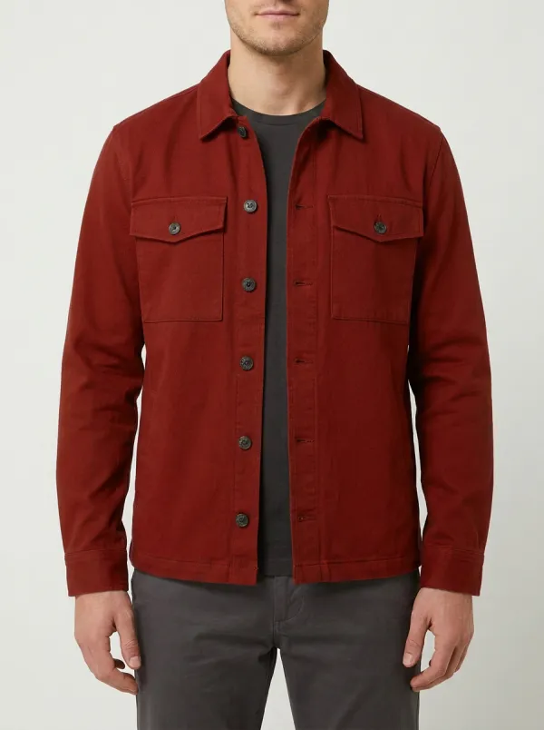 Men's Casual Olive Green Button-Up Utility Jacket