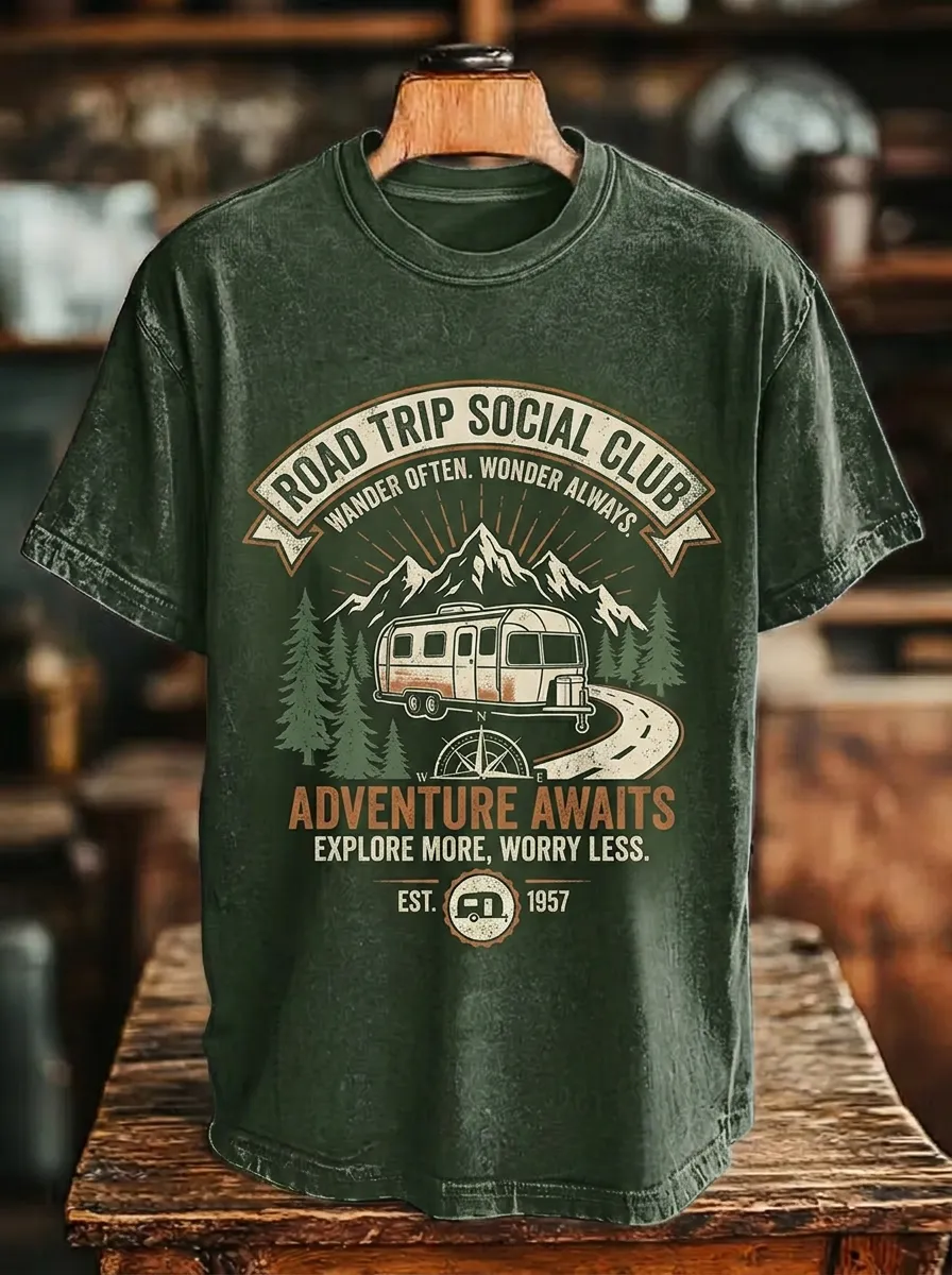 Unisex Road Trip Camper Mountain Printed T-shirt