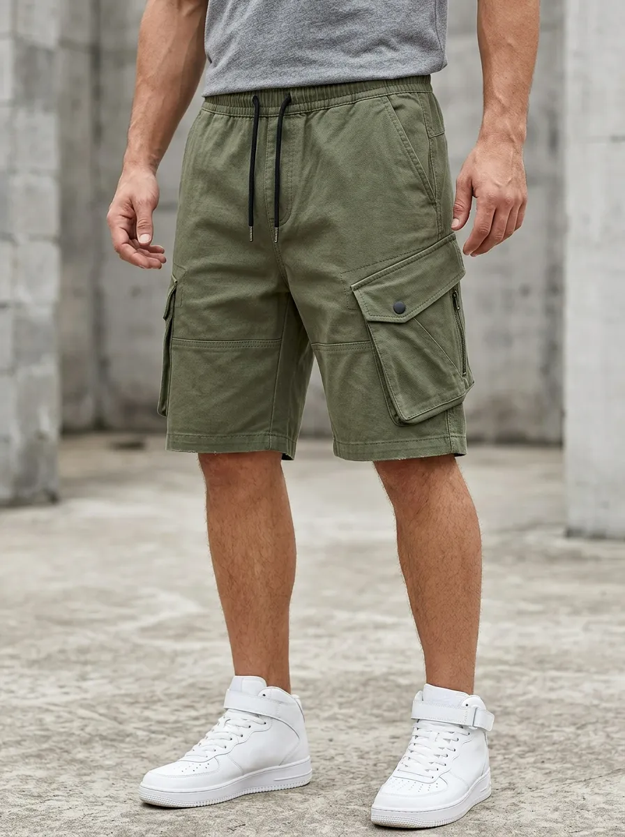 Urban Multi-Pocket Drawstring Cargo Shorts