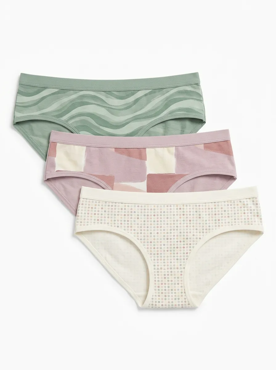 Women's Geometric Wave Polka Dot Printed Three-Pack Panties
