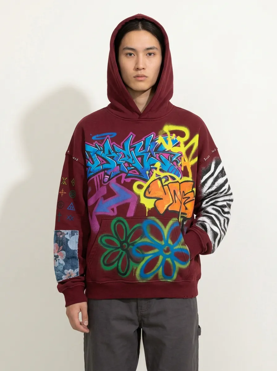 Unisex Streetwear Graffiti Flower Zebra Street Art Hoodie