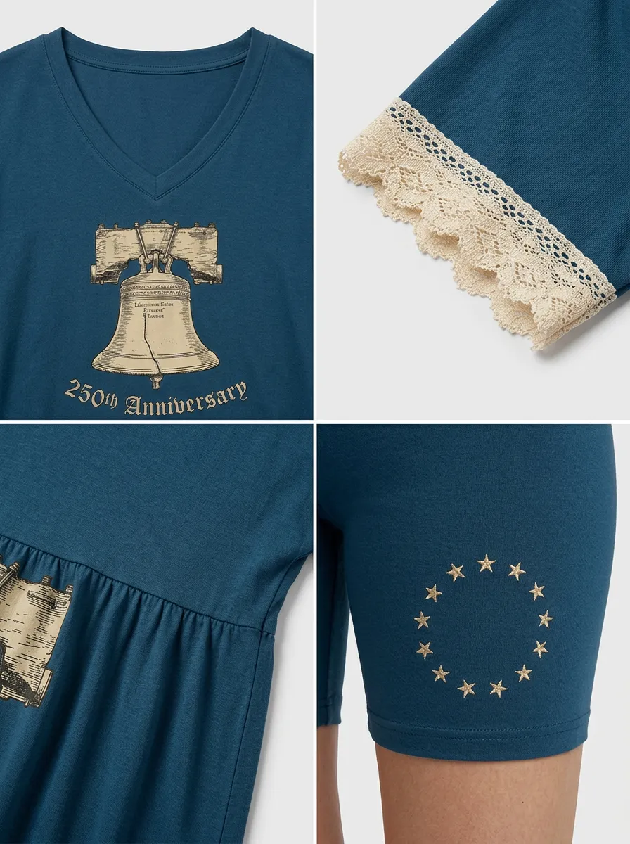 Women's USA Patriotic Liberty Bell 250th Anniversary Printed Set