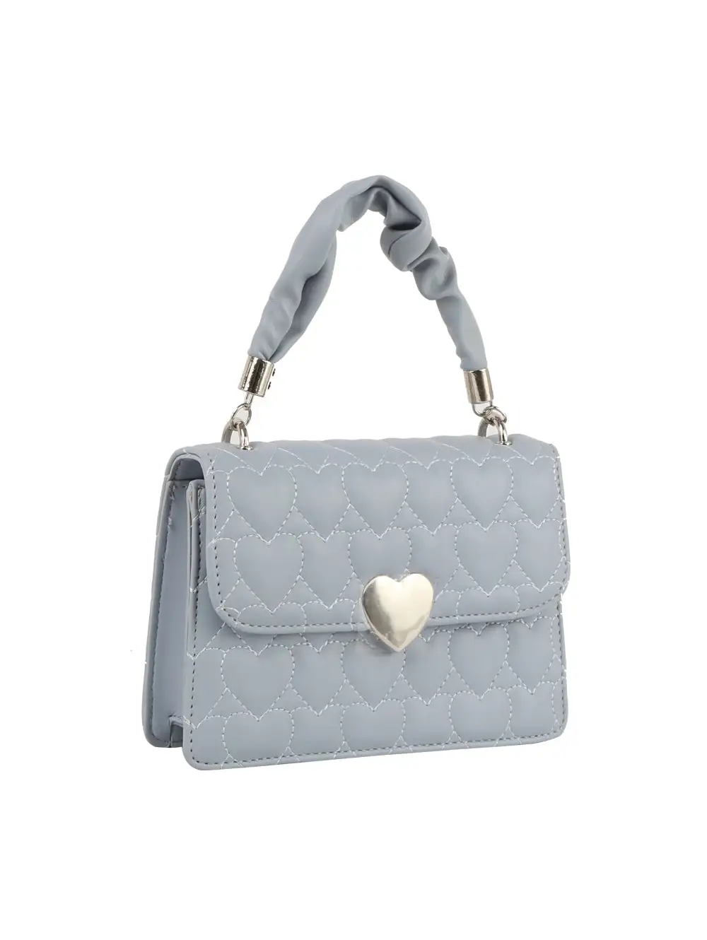 Quilted Flap Front Heart Motif Faux Leather Shoulder Bag