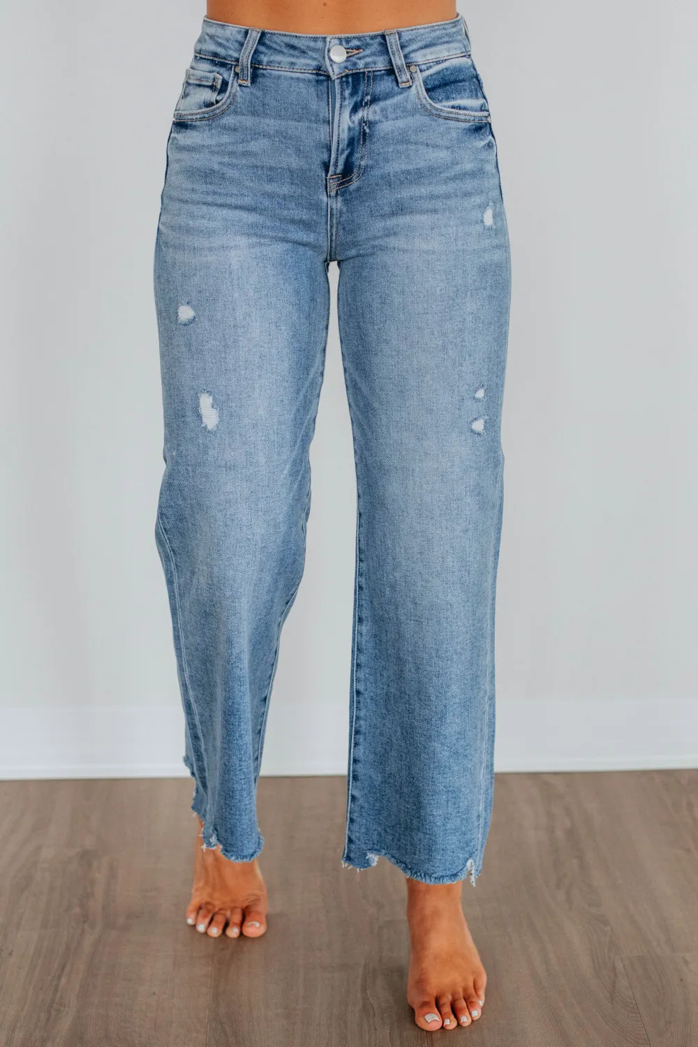 Women's High Rise Raw Hem Cotton Blend Jeans