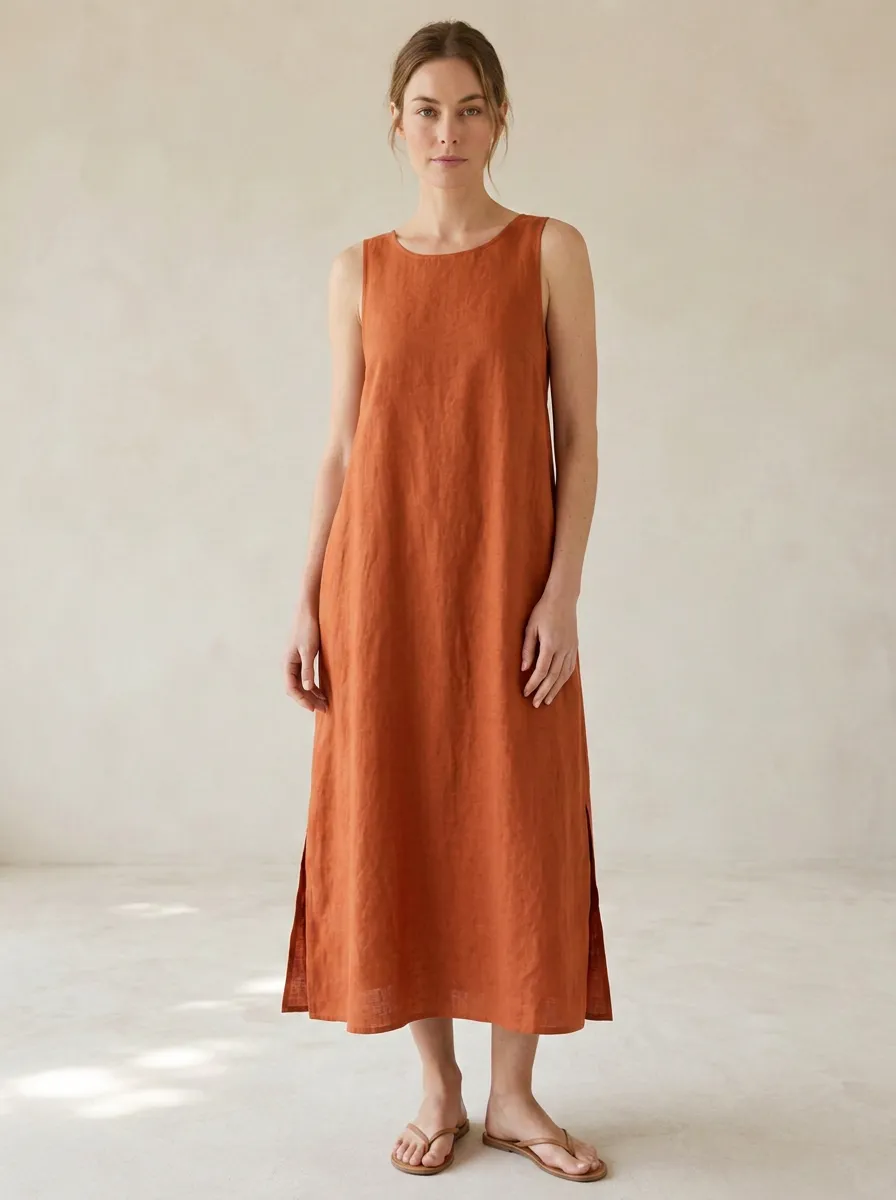 Women's Natural-Shape Casual Tie-Strap Linen Backless Dress