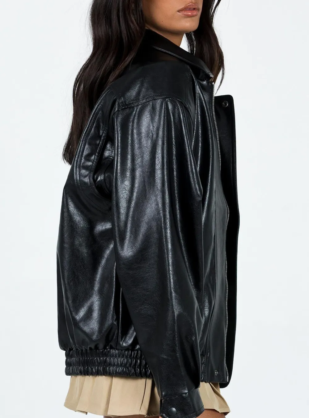 Burgundy Oversized Faux Leather Jacket
