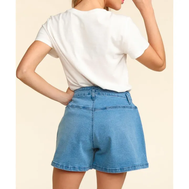 Haptics High Rise Button Fly Washed Denim Shorts