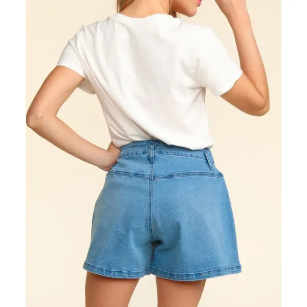 Haptics High Rise Button Fly Washed Denim Shorts