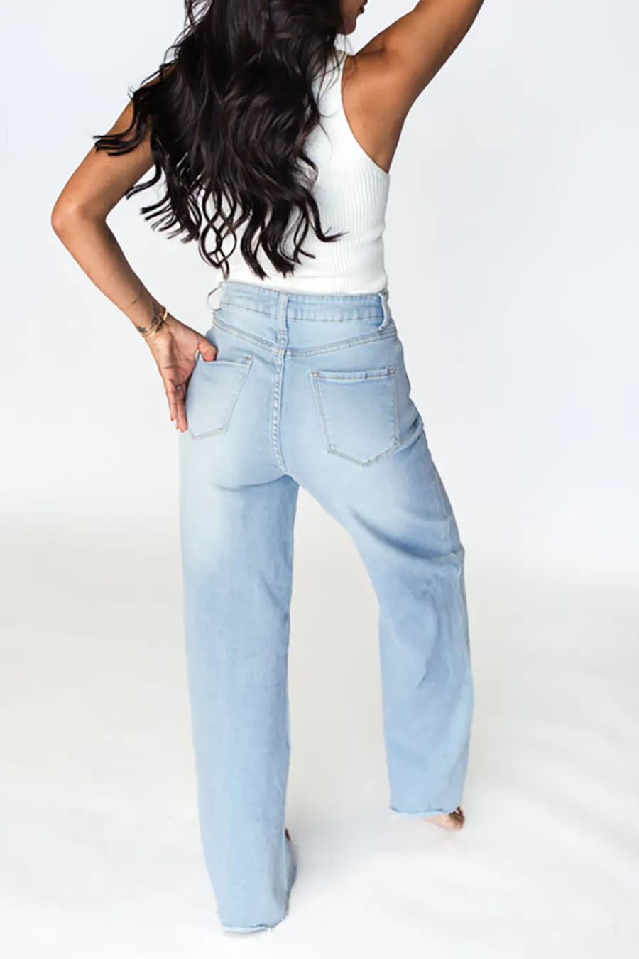 All Match Distressed Light Wash Wide Leg Jeans