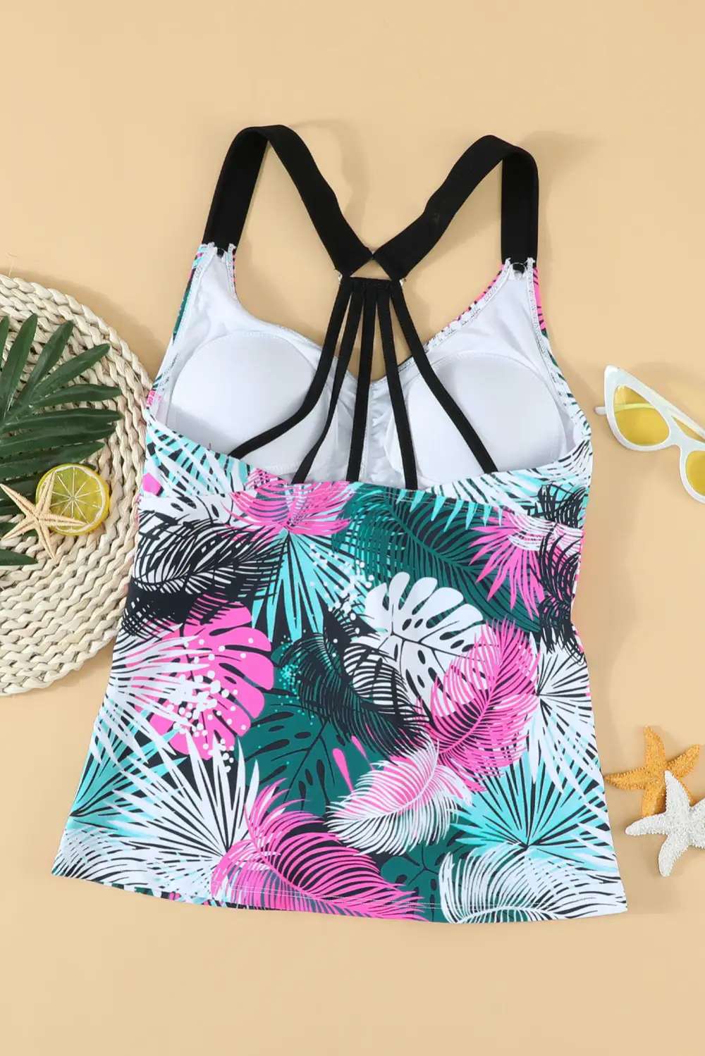 Swimwear Floral Printed Strappy Racerback Tankini Swim Top