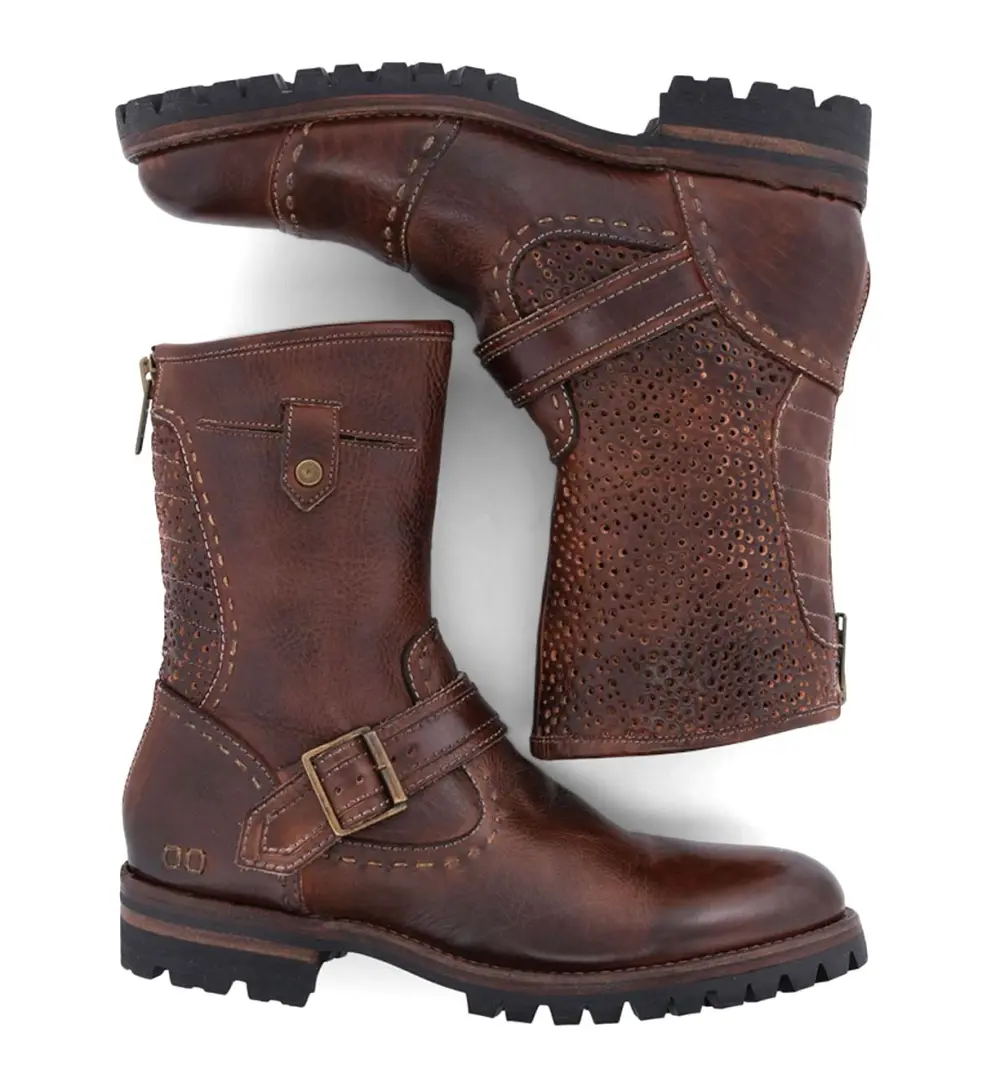 Back-Zip Perforated Moto Boots