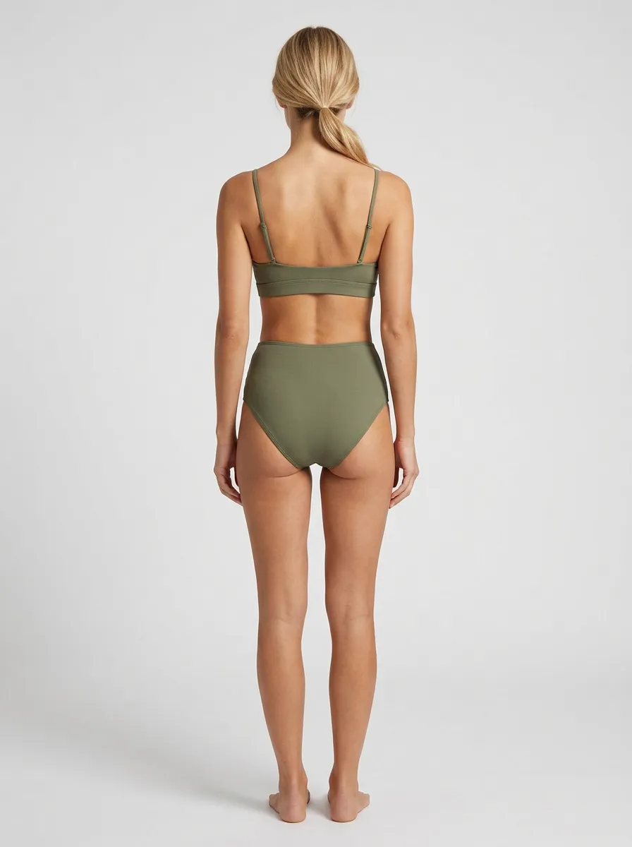 Women's High-Waisted Spaghetti-Strap Ribbed Bikini Set