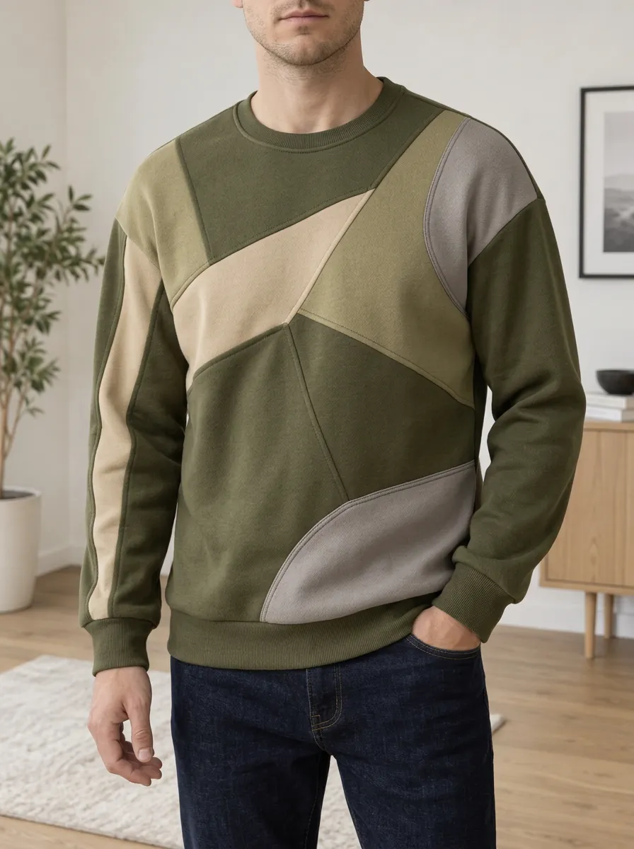 Men's Multi-Panel Colorblock Crewneck Sweatshirt Graphic