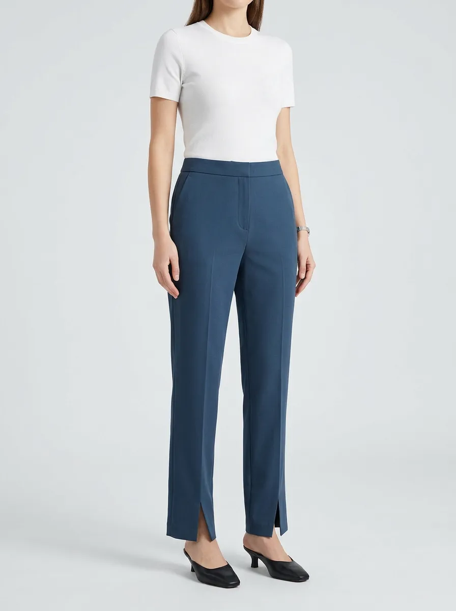 Women's Mid-Rise Inner-Slit Straight Trousers