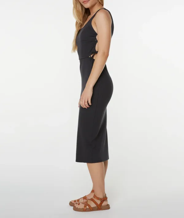Solid-Color Fitted Round-Neck Dress