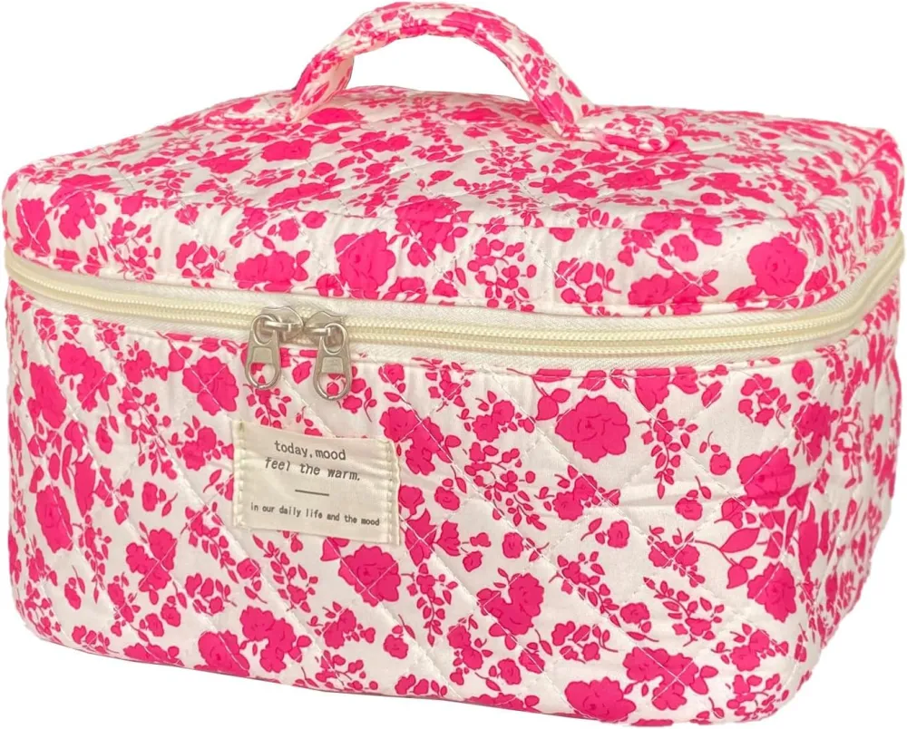 Quilted Floral Travel Makeup Bag