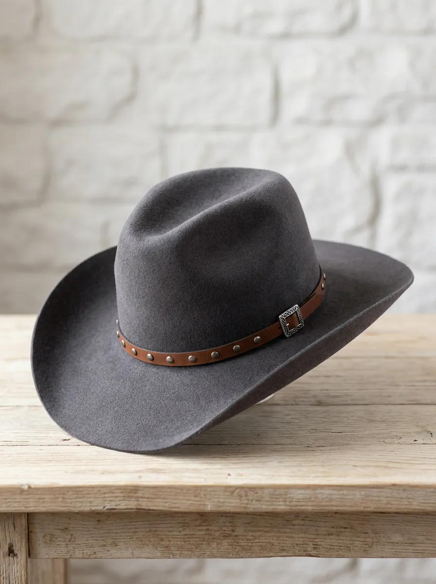 Unisex Western Felt Cowboy Hat with Leather Band Trim