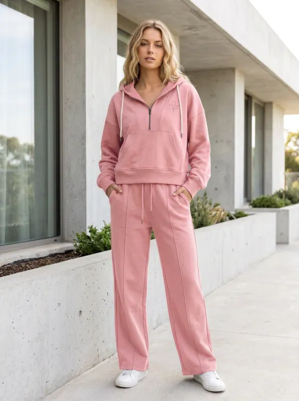 Women's Minimalist Nature Lover Floral Logo Printed Hoodie Jogger Set