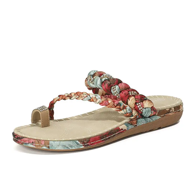 Beaded Strap Flat Sandals