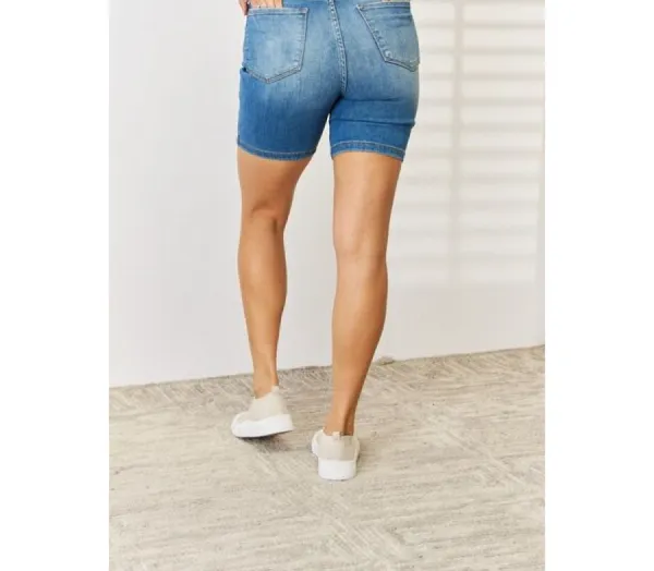 Plus Size Tummy-Control Double Button Bermuda Denim Shorts
