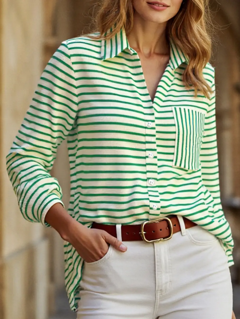 Button Down Striped Blouse