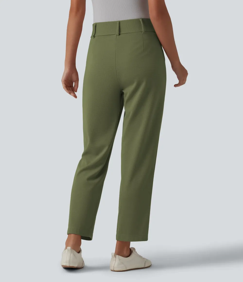  - Tapered office trousers with a high waist, side pockets and waffle fabric