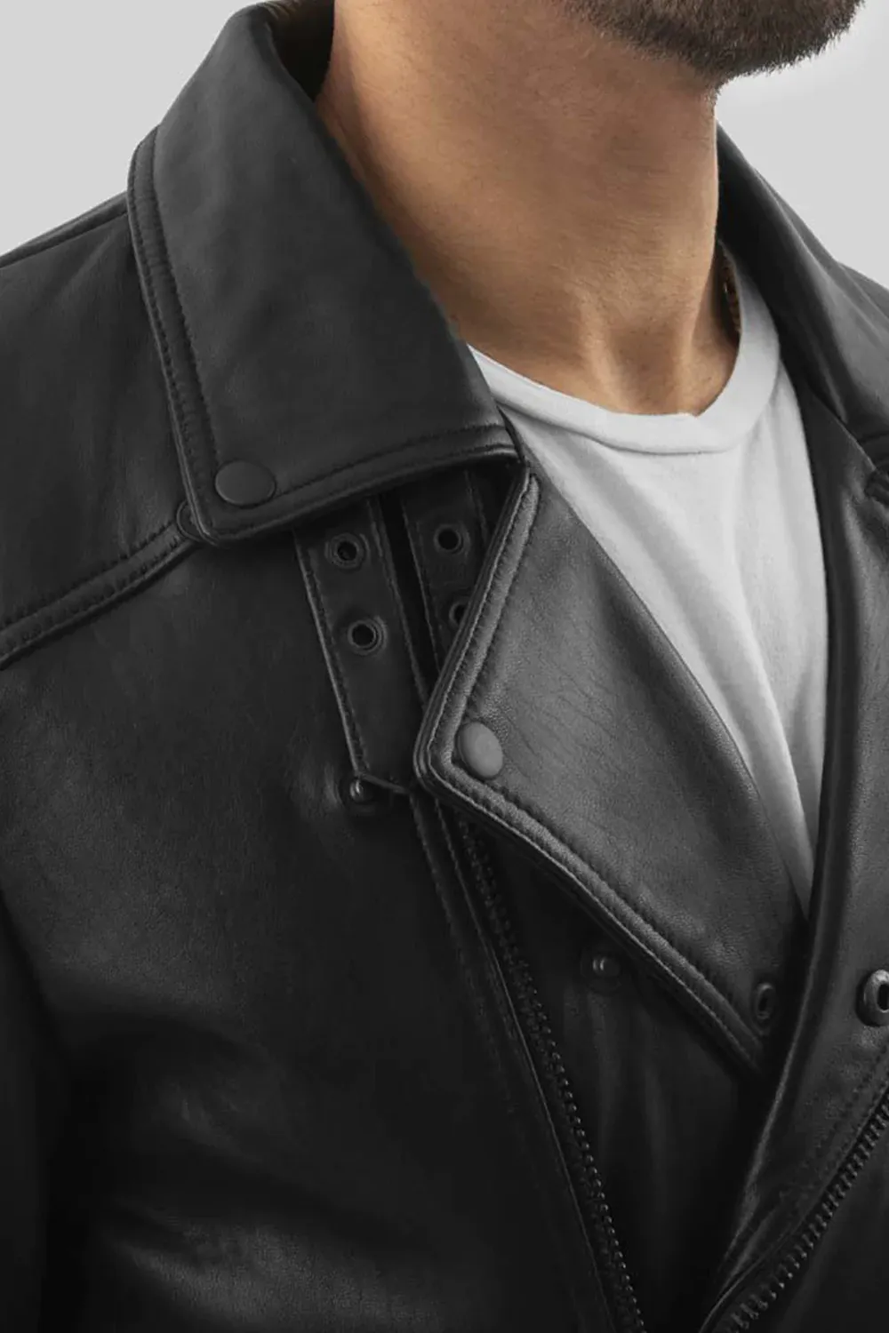 Refined Leather Biker Motorcycle Belted Jacket