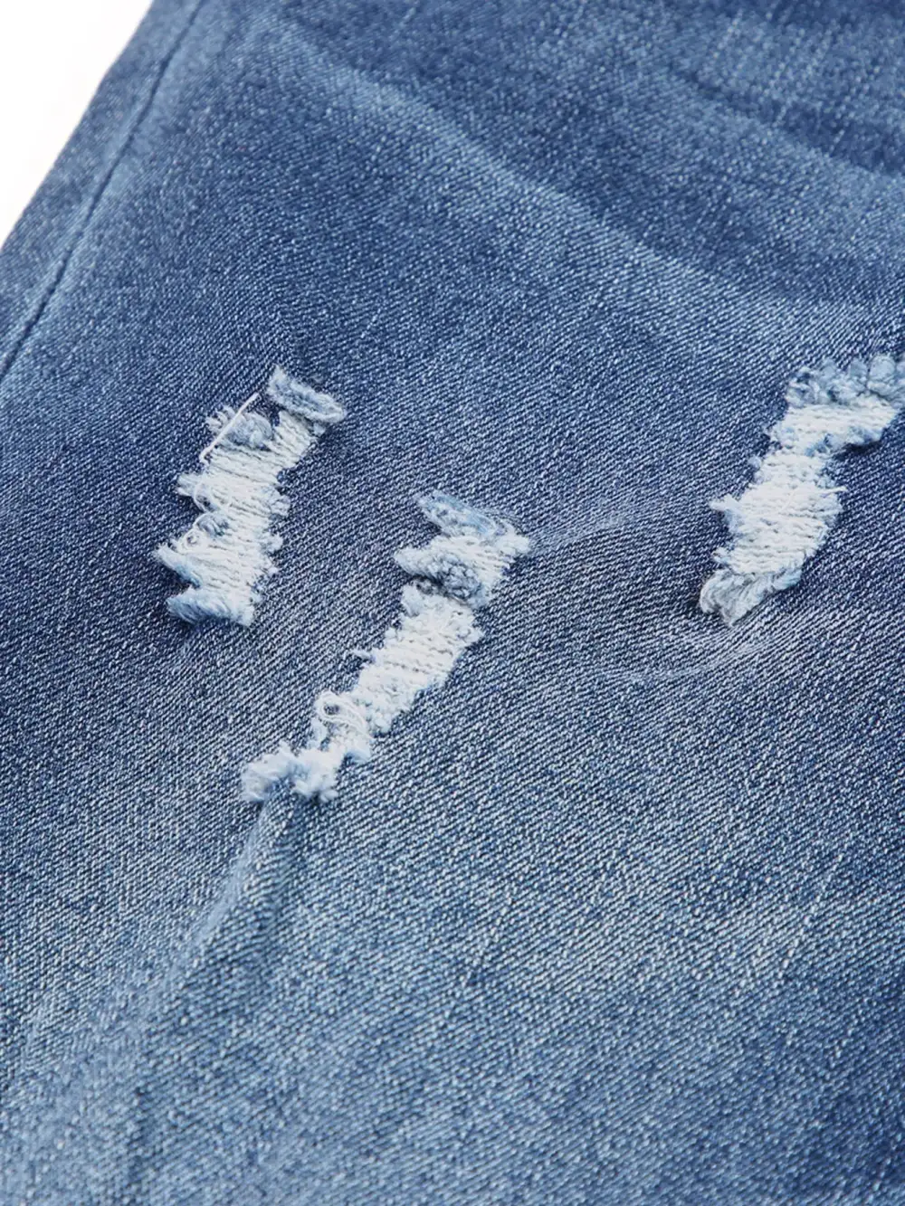 High-Waist Distressed Washed Stretch Straight Leg Jeans