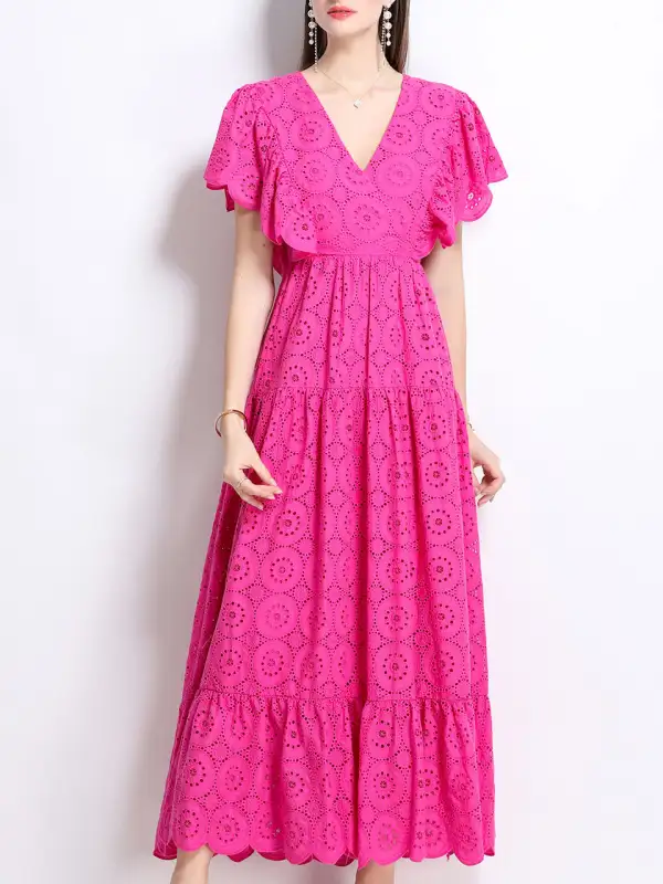 Layered Embroidered V Neck Maxi Dress