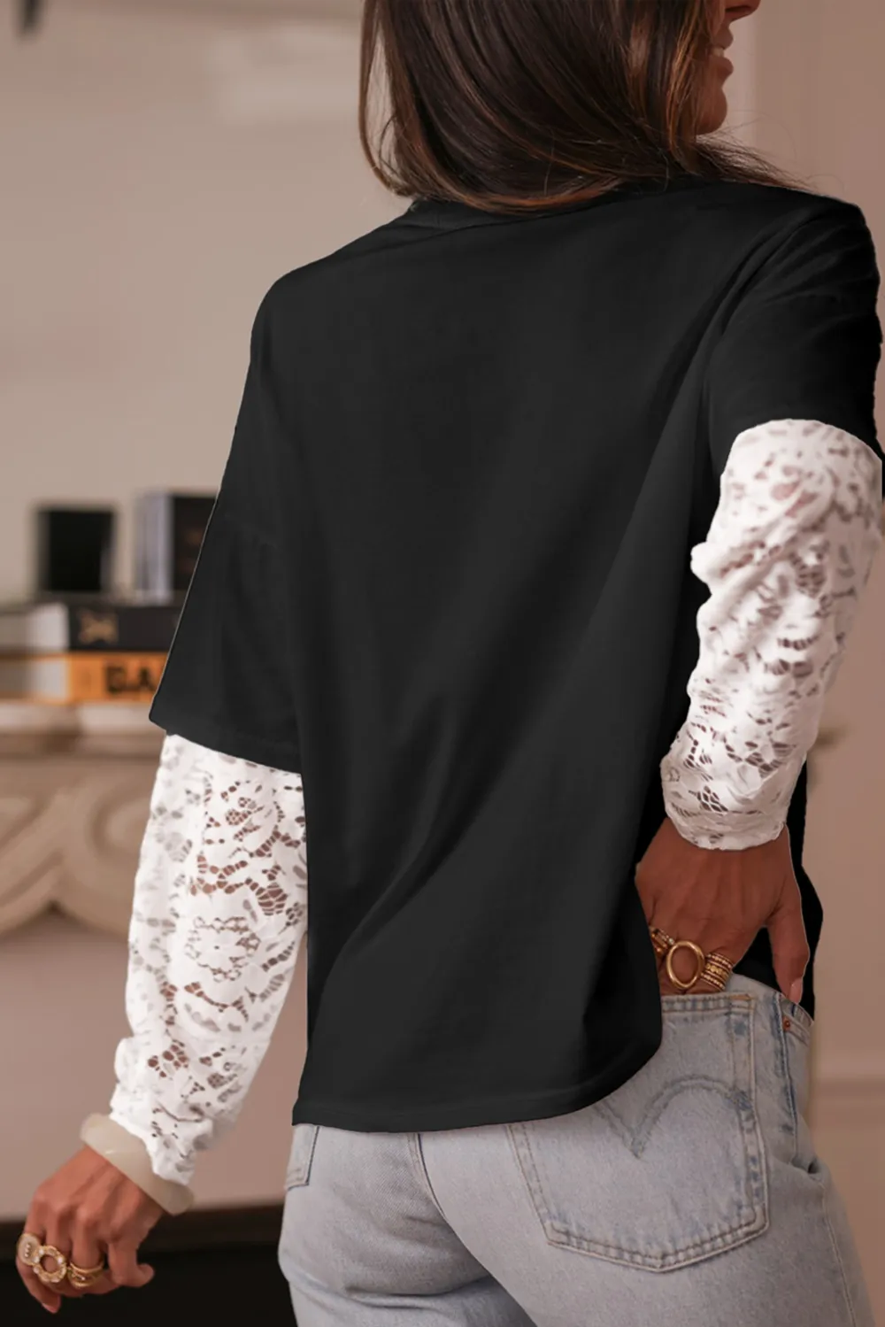 Black Lace Long Sleeve Insert Tee