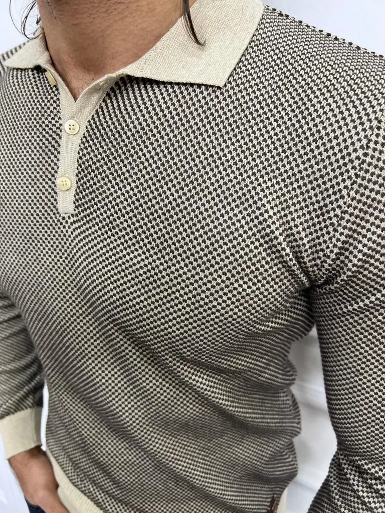 Collar Slim Fit Cotton Knit Sweater