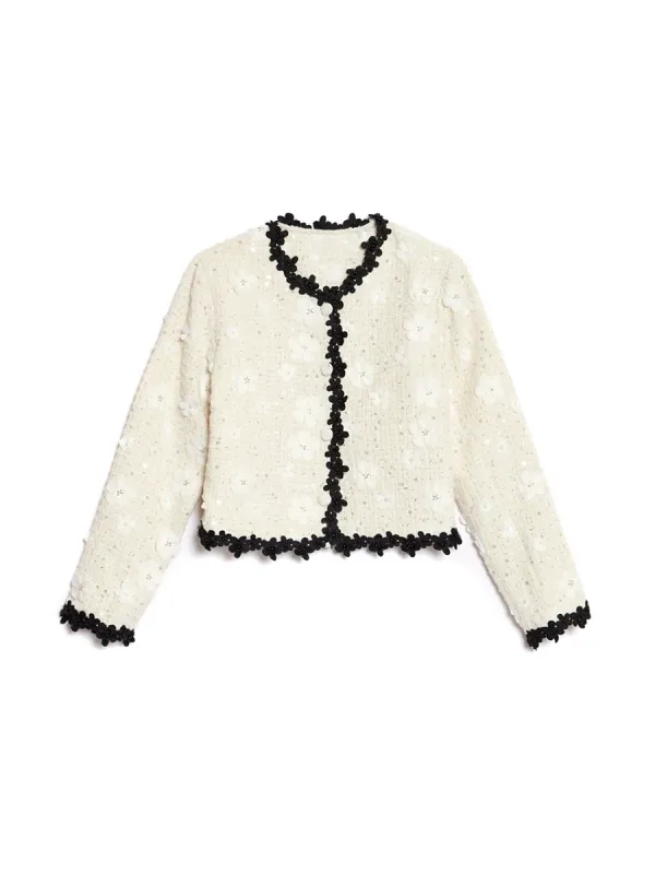 Casual Enflower Tweed Jacket
