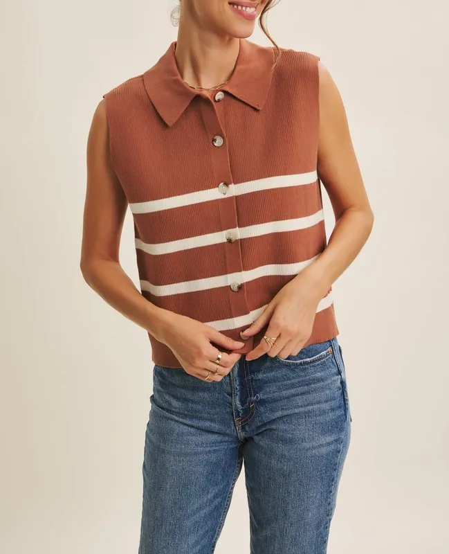 Ribbed Button-Down Sweater Vest