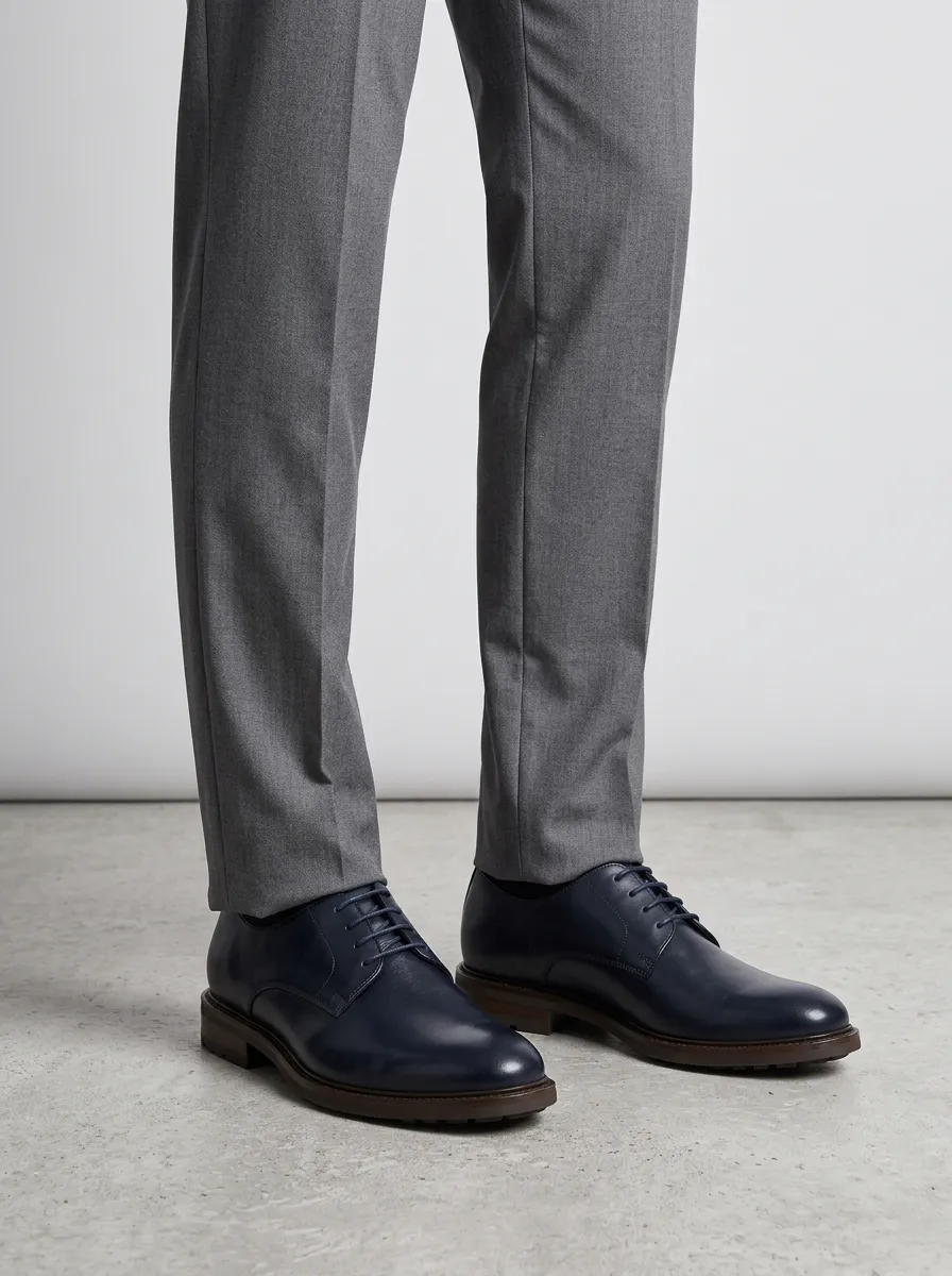 Men's Classic Business Navy Blue Leather Oxford Shoes