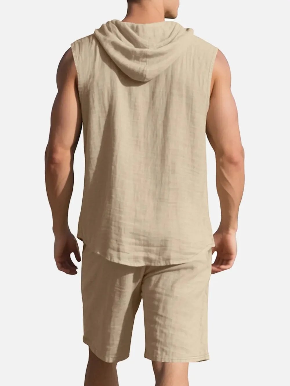 Linen Hooded Sleeveless Matching Set