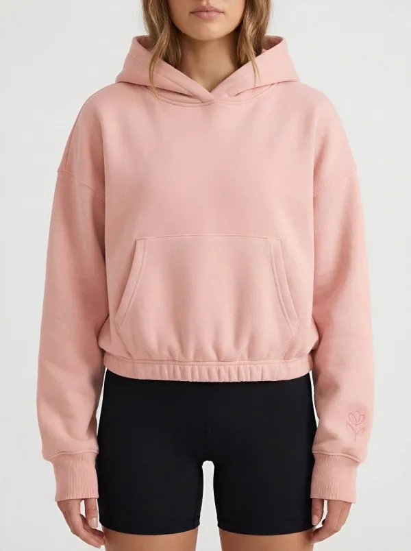 Women's Minimalist Floral Small Flower Embroidered Beige Hoodie