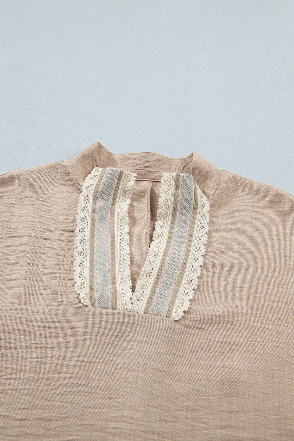 Parchment Crochet Lace Accent Pullover Blouse